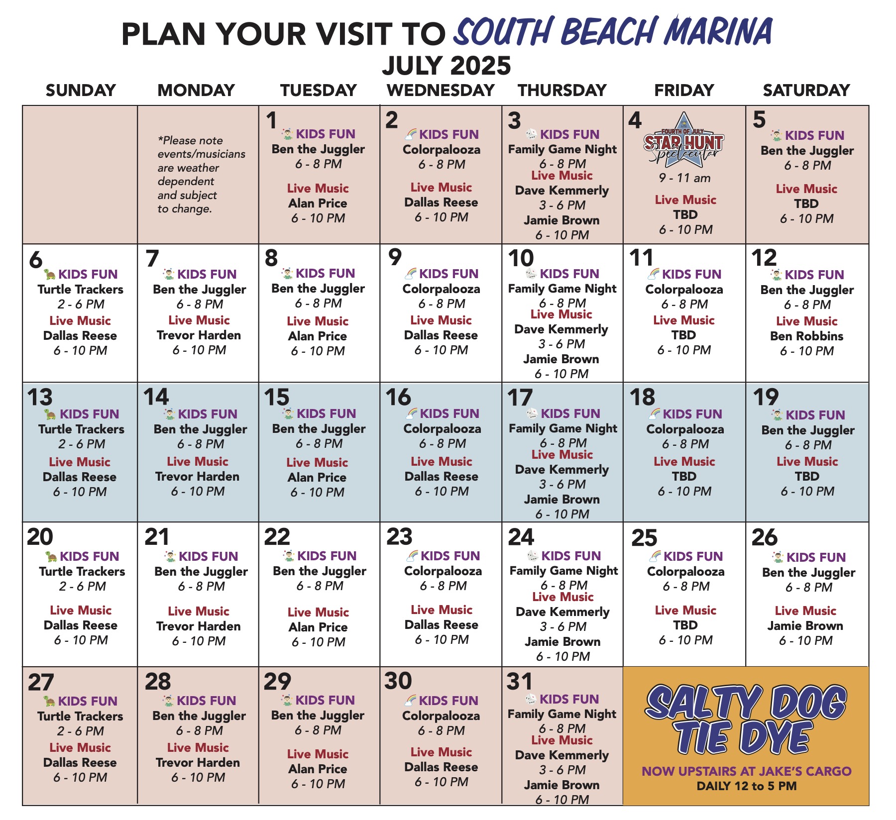 calendar of events